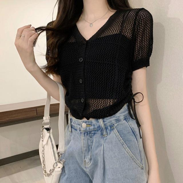 透かし編みニットカーディガン ショート丈 SK19561452-7029 送料無料 即日発送-6