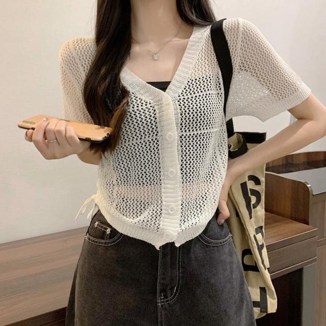 透かし編みニットカーディガン ショート丈 SK19561452-7029 送料無料 即日発送-8