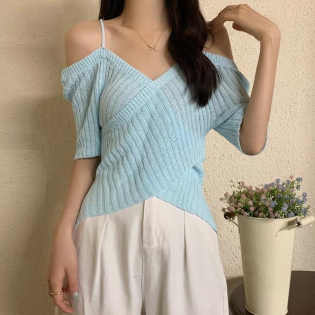 サマーニットオフショルダーニットトップス 送料無料 即日発送-8