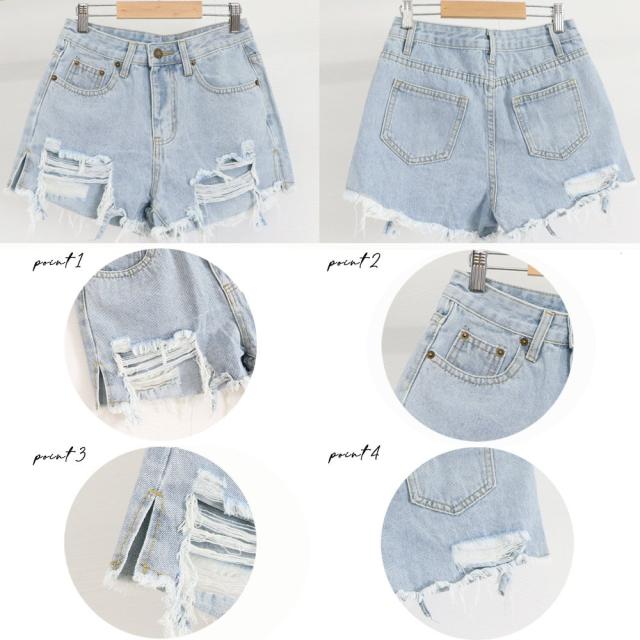 デニムショートパンツ ダメージレディース 送料無料 即日発送-2