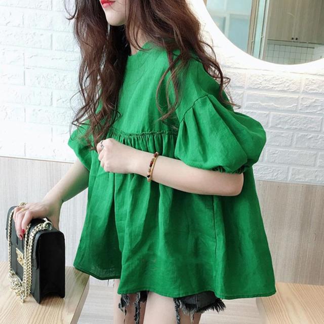 綿麻風ブラウス ペプラムブラウスきれいめ 送料無料 即日発送-9