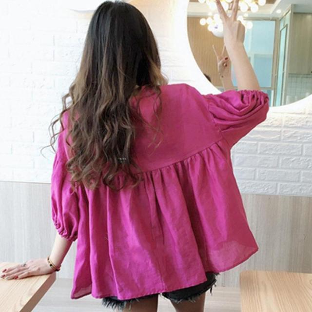 綿麻風ブラウス ペプラムブラウスきれいめ 送料無料 即日発送-4