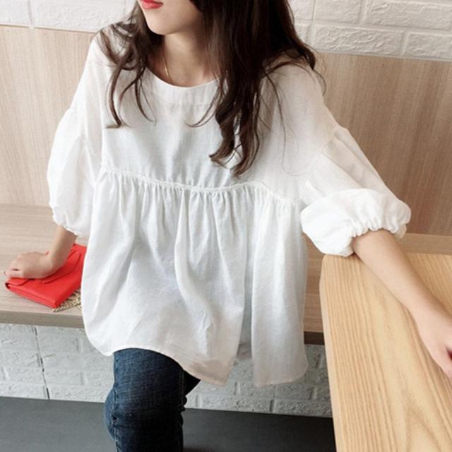 綿麻風ブラウス ペプラムブラウスきれいめ 送料無料 即日発送-5