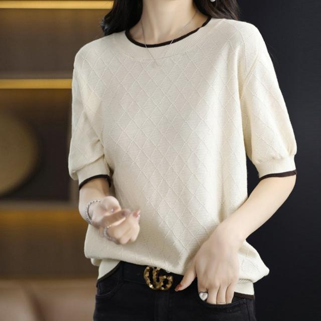 パイピング サマーニット レディース半袖 送料無料 即日発送-5