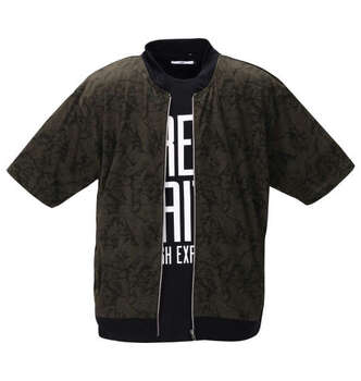 大きいサイズ RIMASTER メッシュクラック総柄半袖ブルゾン+半袖Tシャツ 3L 4L 5L 6L 8L ラッピング可 送料無料 即日発送-0