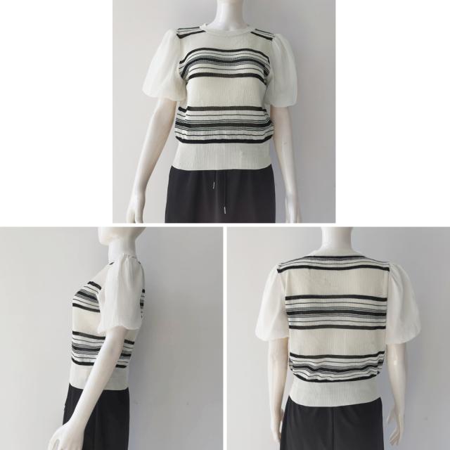 サマーニット異素材切り替えニットトップス 送料無料 即日発送-3