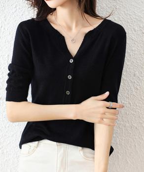 サマーニット Vネックニットトップス 送料無料 即日発送-2