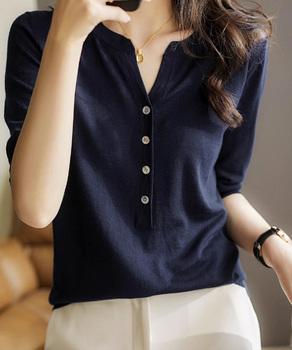 サマーニット Vネックニットトップス 送料無料 即日発送-4