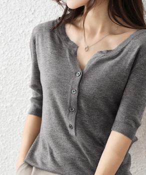 サマーニット Vネックニットトップス 送料無料 即日発送-5