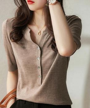 サマーニット Vネックニットトップス 送料無料 即日発送-7