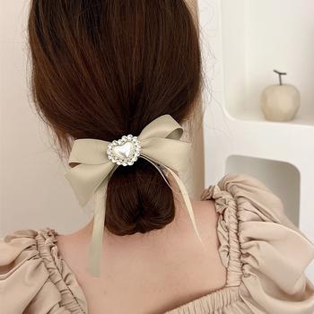 光沢シュシュ ヘアゴム ハート リボン 送料無料 即日発送-5