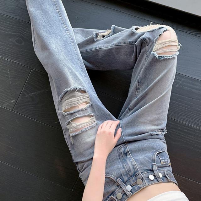 ダメージ デニムパンツ レディース着やせ SK19737153-3741 送料無料 即日発送-7