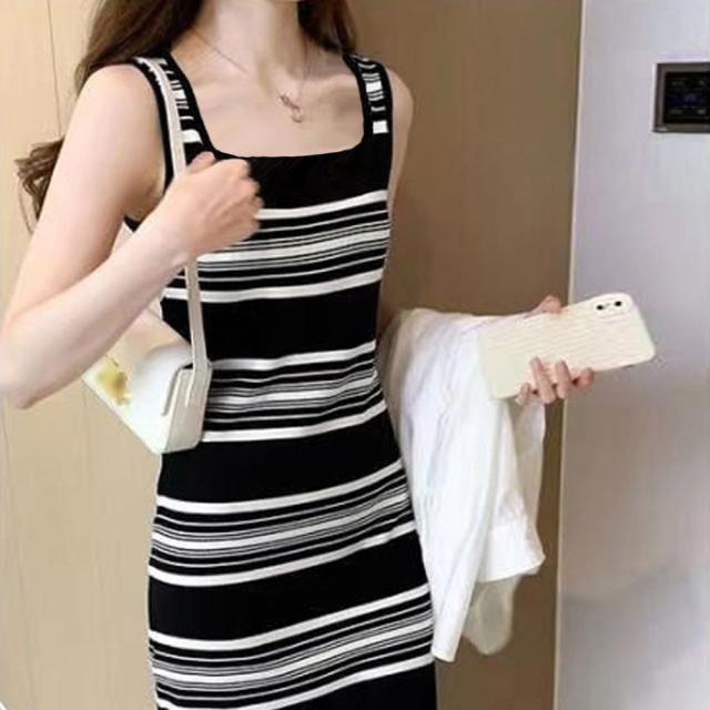 ニットワンピース ボーダー柄タンクワンピ 送料無料 即日発送-4