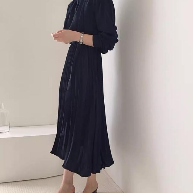 ロングワンピース 長袖プリーツワンピ 送料無料 即日発送-9