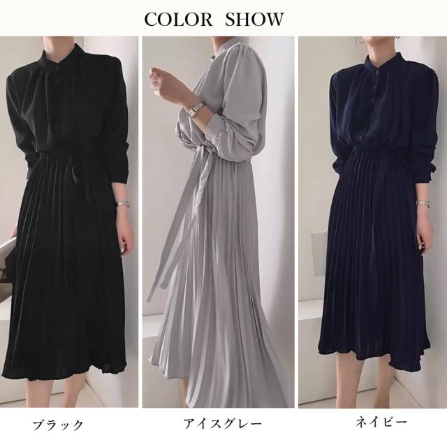 ロングワンピース 長袖プリーツワンピ 送料無料 即日発送-1