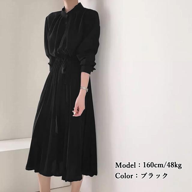 ロングワンピース 長袖プリーツワンピ 送料無料 即日発送-5