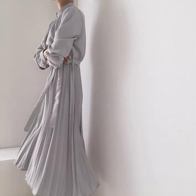 ロングワンピース 長袖プリーツワンピ 送料無料 即日発送-7