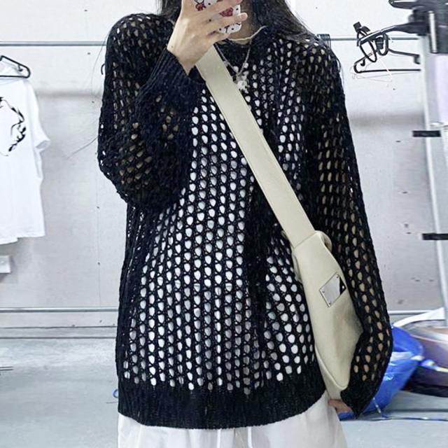 メッシュニット 透かし編みトップス 長袖 SK19802950-4657 送料無料 即日発送-4