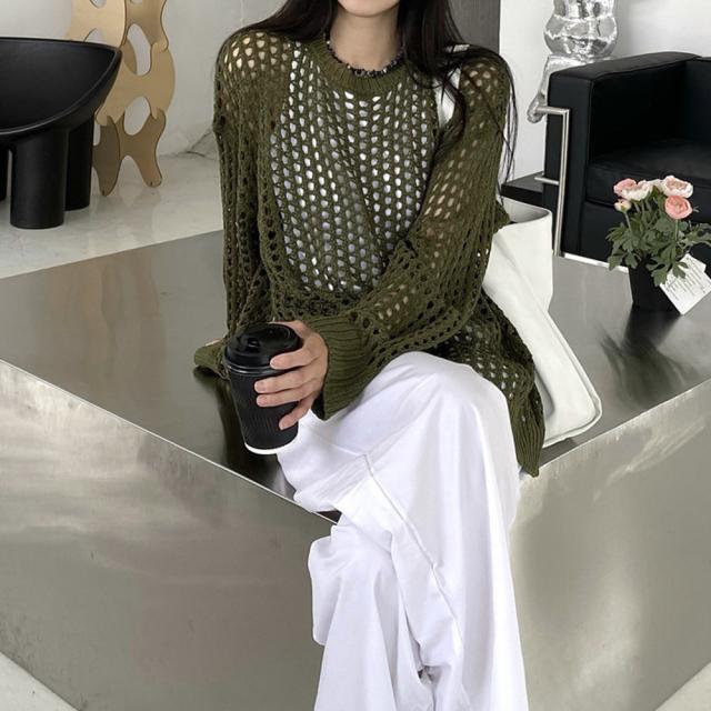 メッシュニット 透かし編みトップス 長袖 SK19802950-4657 送料無料 即日発送-8