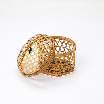 白竹 かぶせ蓋付料理篭 丸 小 日本製 送料無料-2