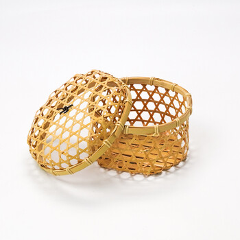 白竹 かぶせ蓋付料理篭 丸 中 日本製 送料無料-2