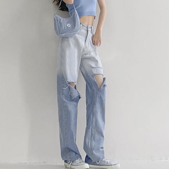 ダメージ デニムパンツ ハイウエスト SK19827337-5405 送料無料 即日発送-1