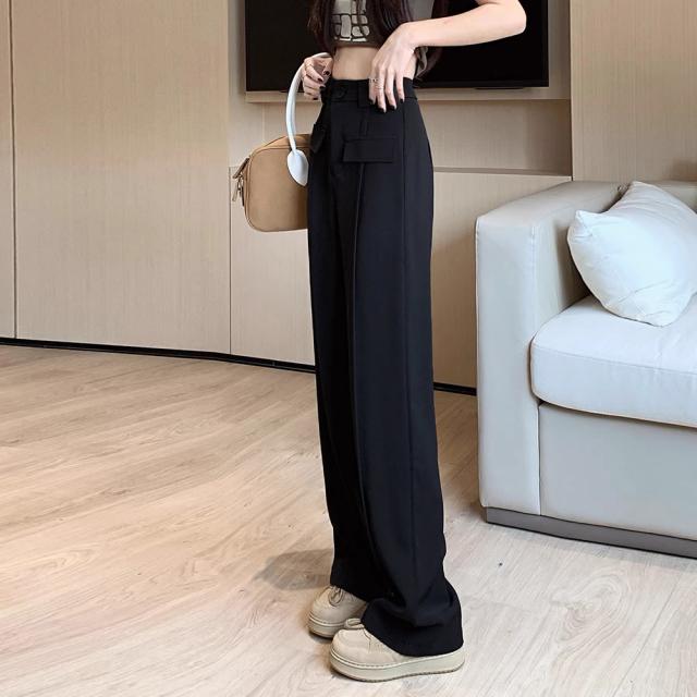 ワイドパンツ ハイウエストスラックス脚長 送料無料 即日発送-5