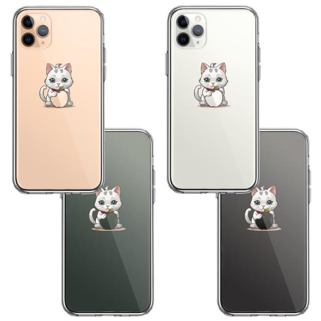 iPhone11proケース クリア にゃんこ りんご なでなで スマホケース 側面ソフト 背面ハード ハイブリッド 送料無料-1