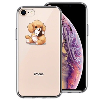 iPhone8 ケース クリア トイプードル りんご もぐもぐ スマホケース 側面ソフト 背面ハード ハイブリッド  送料無料-0