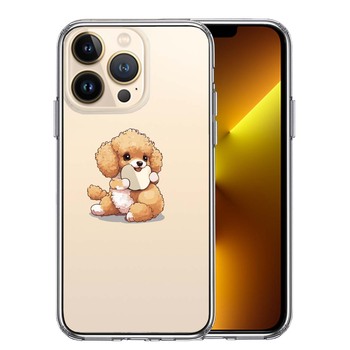 iPhone13Pro ケース クリア トイプードル りんご もぐもぐ スマホケース 側面ソフト 背面ハード ハイブリッド  送料無料-0
