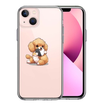 iPhone13 ケース クリア トイプードル りんご もぐもぐ スマホケース 側面ソフト 背面ハード ハイブリッド  送料無料-0