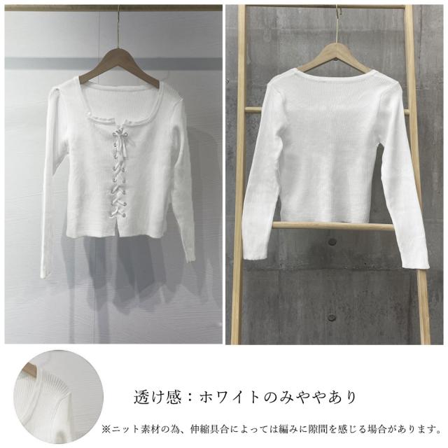 ニットトップス フロントレースアップ秋服 送料無料 即日発送-2