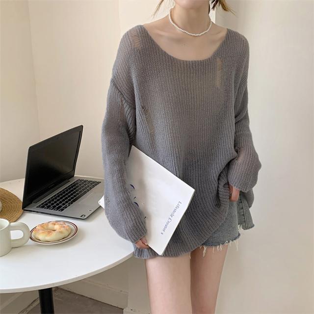 ニットトップス ダメージ入り ゆったり 送料無料 即日発送-6