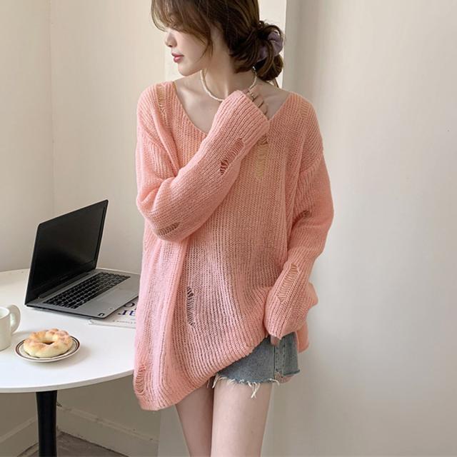 ニットトップス ダメージ入り ゆったり 送料無料 即日発送-8