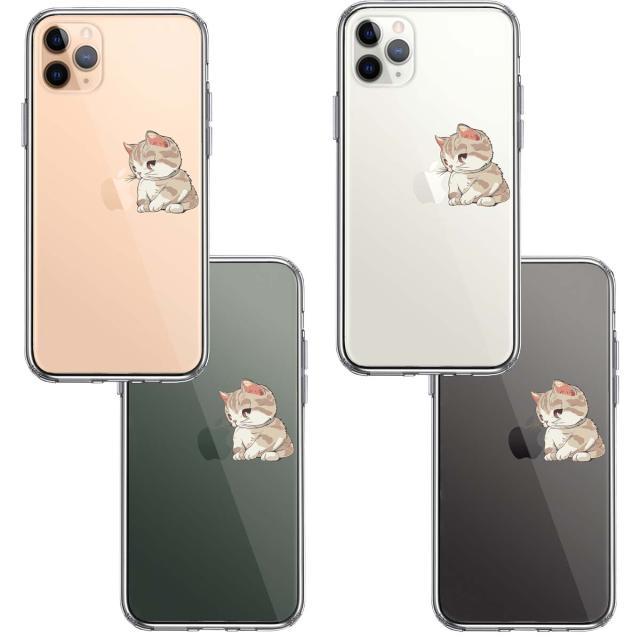 iPhone11pro ケース クリア にゃんこ りんご にらめっこ スマホケース 側面ソフト 背面ハード ハイブリッド  送料無料-1
