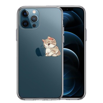 iPhone12Pro ケース クリア にゃんこ りんご にらめっこ スマホケース 側面ソフト 背面ハード ハイブリッド 送料無料-0