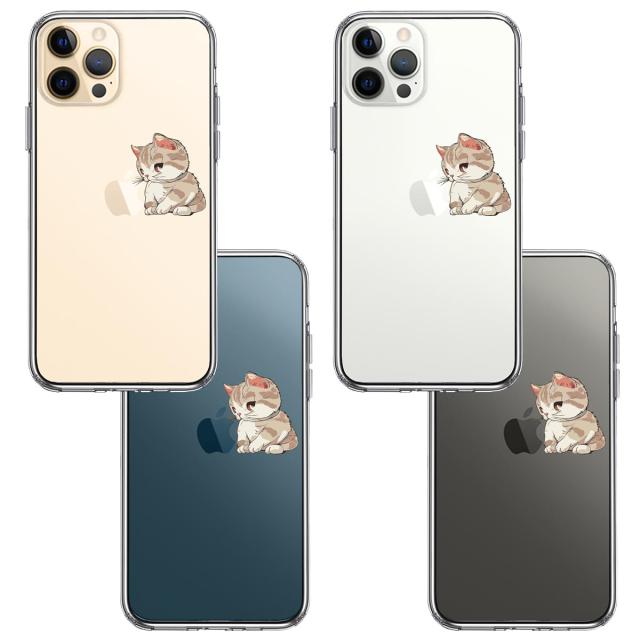 iPhone12Pro ケース クリア にゃんこ りんご にらめっこ スマホケース 側面ソフト 背面ハード ハイブリッド 送料無料-1