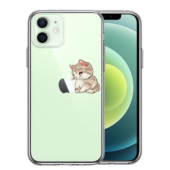 iPhone12 ケース クリア にゃんこ りんご にらめっこ スマホケース 側面ソフト 背面ハード ハイブリッド 送料無料-0