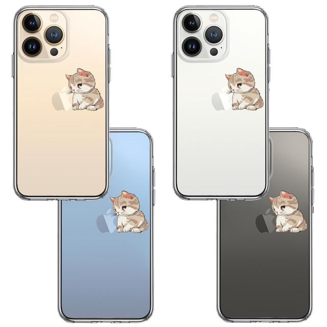 iPhone13Pro ケース クリア にゃんこ りんご にらめっこ スマホケース 側面ソフト 背面ハード ハイブリッド 送料無料-1