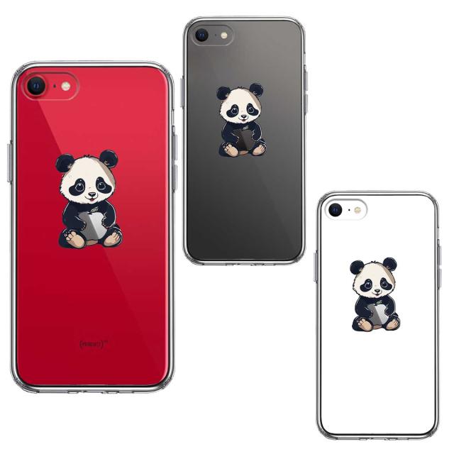 iPhoneSE ケース 第3世代 第2世代 クリア パンダ りんご なでなで スマホケース 側面ソフト 背面ハード ハイブリッド  送料無料-1