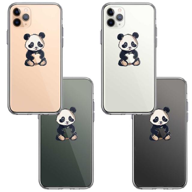 iPhone11pro ケース クリア パンダ りんご なでなで スマホケース 側面ソフト 背面ハード ハイブリッド  送料無料-1