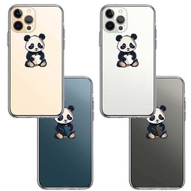 iPhone12Pro ケース クリア パンダ りんご なでなで スマホケース 側面ソフト 背面ハード ハイブリッド 送料無料-1