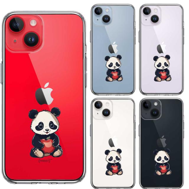 iPhone14Plus ケース クリア パンダ りんご なでなで スマホケース 側面ソフト 背面ハード ハイブリッド  送料無料-1