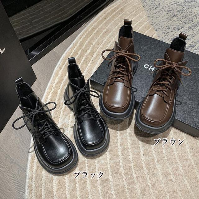 ショートブーツ 厚底 ワークブーツ 美脚 送料無料 即日発送-1