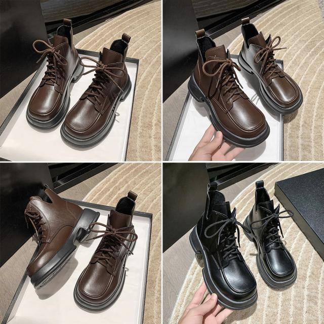 ショートブーツ 厚底 ワークブーツ 美脚 送料無料 即日発送-2