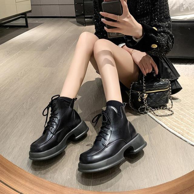 ショートブーツ 厚底 ワークブーツ 美脚 送料無料 即日発送-4