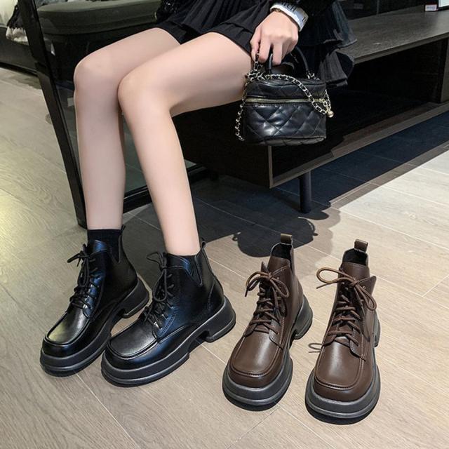 ショートブーツ 厚底 ワークブーツ 美脚 送料無料 即日発送-7