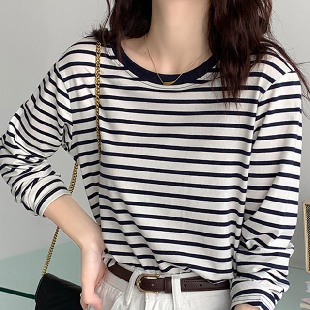 ボーダー柄Tシャツ 長袖カットソー 春秋 送料無料 即日発送-4