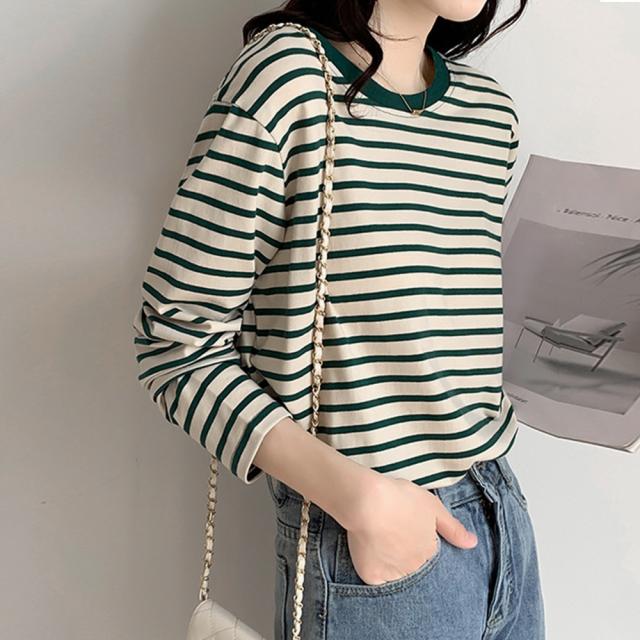 ボーダー柄Tシャツ 長袖カットソー 春秋 送料無料 即日発送-5