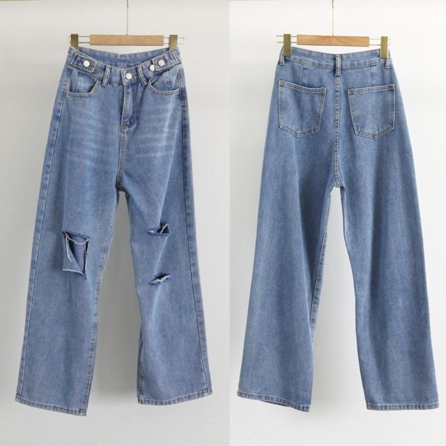 ダメージ デニムパンツ ハイウエスト美脚 送料無料 即日発送-2